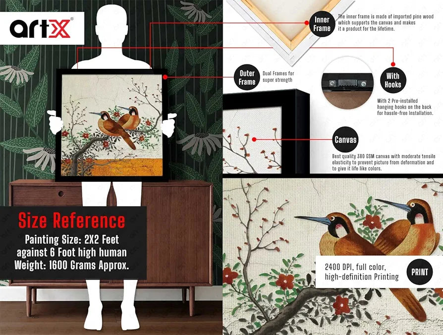 ArtX Two Bird Love Big Canvas Painting For Bedroom and Living Room With Frame