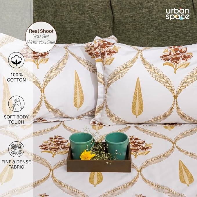 Urban Space Serene Bedsheet for Double Bed 2 Pillow Covers (Colour Floral Moroccan Brown)