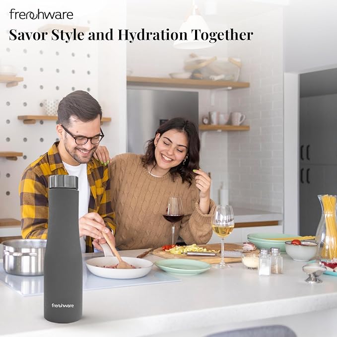 Frenchware Water Bottle 1 Litre, Stainless Steel, Premium SS 304, Misty Slate | Easy-to-Clean
