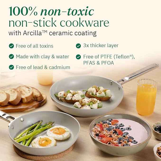 Ember Cookware Arcilla Ceramic Non-stick Frying Pan 24cm | Stainless Steel Handle | Green