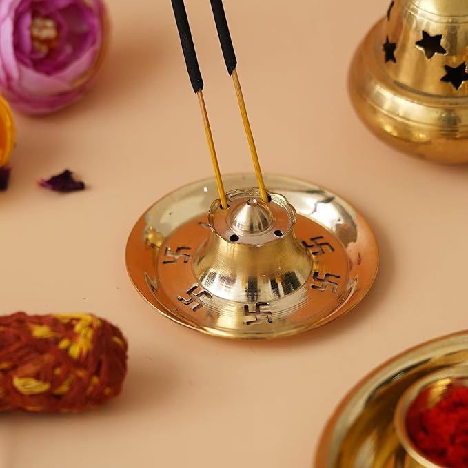Ecraftindia Golden Brass Agarbatti Stand for Pooja | Incense Stick Holder | Agarbatti Holder