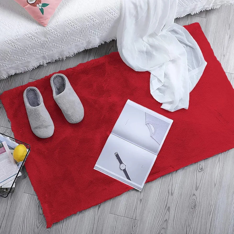 Luxe Home Ruffle Bath Mat Rabbit Fur 1000 GSM Bathroom Door Foot Mats 45 X 75 Cm Colour Maroon