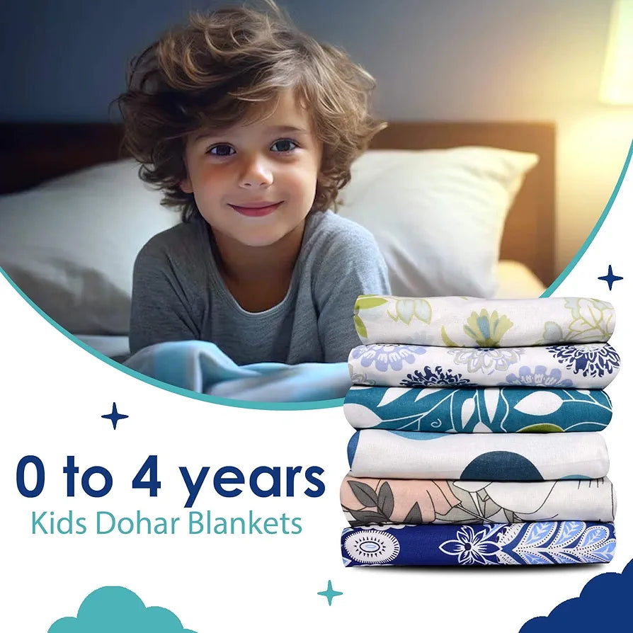 Divine Casa Floret 100% Cotton Single Kids Dohar 120 GSM Soft & Lightweight Throw Blanket Colour Blue Aqua