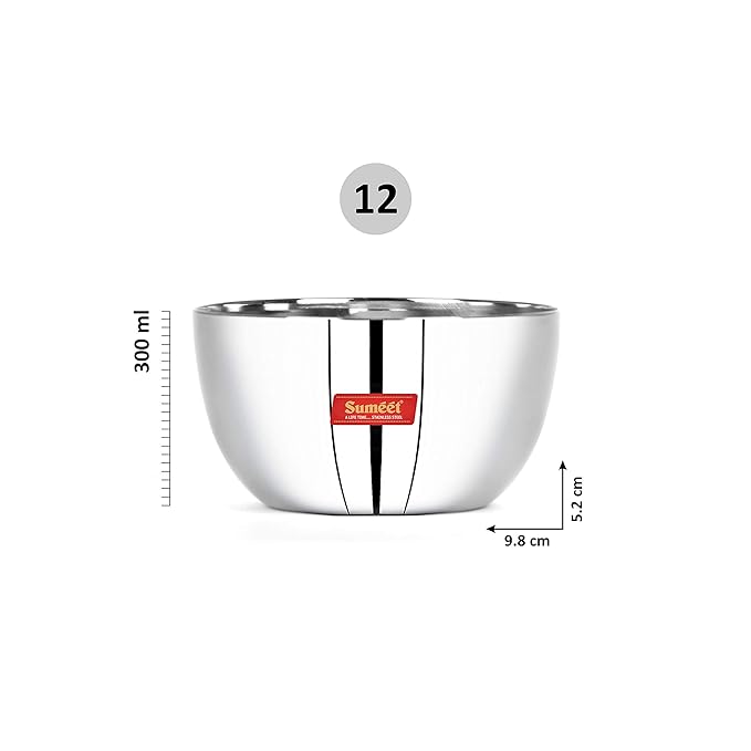 Sumeet Stainless Steel SoLid Apple Bowl Set of 6 Pc 300 ml Each