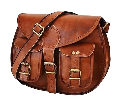 CraftShades -9*11 Inch cross body double pocket sling goat leather bag for boys & girls
