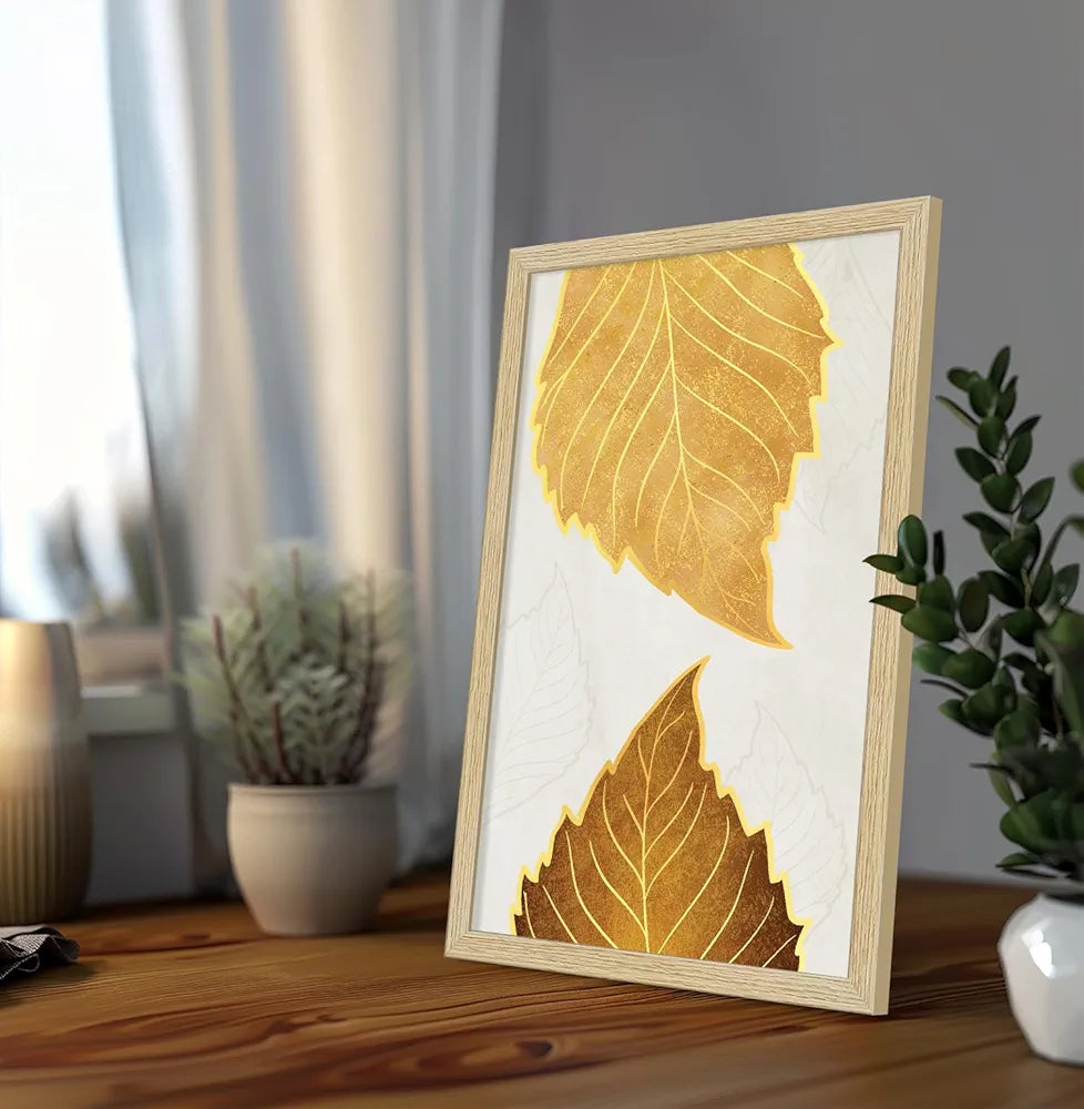 ArtX Paper Modern Art Wall Painting Big Size Leaves Framed Set Of 3