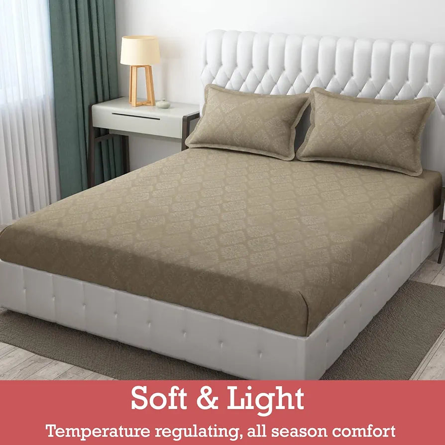 Fresh From Loom Single Bed Bedsheet Microfiber Rotary Printed with 1 Pillow Covers 144 TC Dark Beige Damas