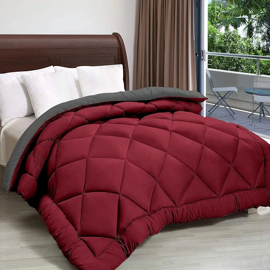Cloth Fusion Reversible AC Comforter Set Double Bed Soft Microfibre King Size Quilt Blanket for Winter Grey & Maroon