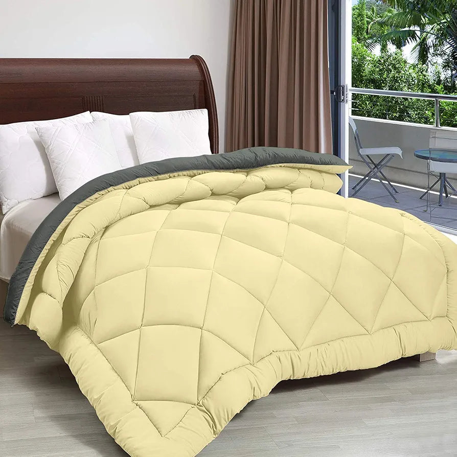 Cloth Fusion Reversible AC Comforter Single Bed Soft Microfibre Quilt Blanket for Winter Yellow & Grey