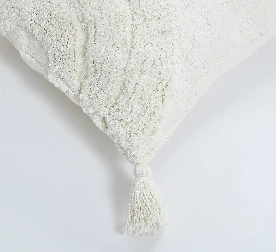 Homadorn Luxury Cotton Handmade Decorative Boho Throw Tufted Pillow Covers White