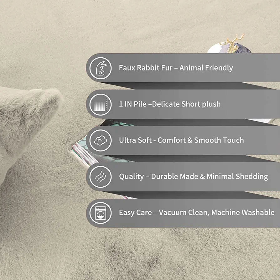 Luxe Home International Ruffle Floor Rug Rabbit Fur 1000 GSM Living Room Rectangular Foot Mats 4 x 6 Ft Colour Beige