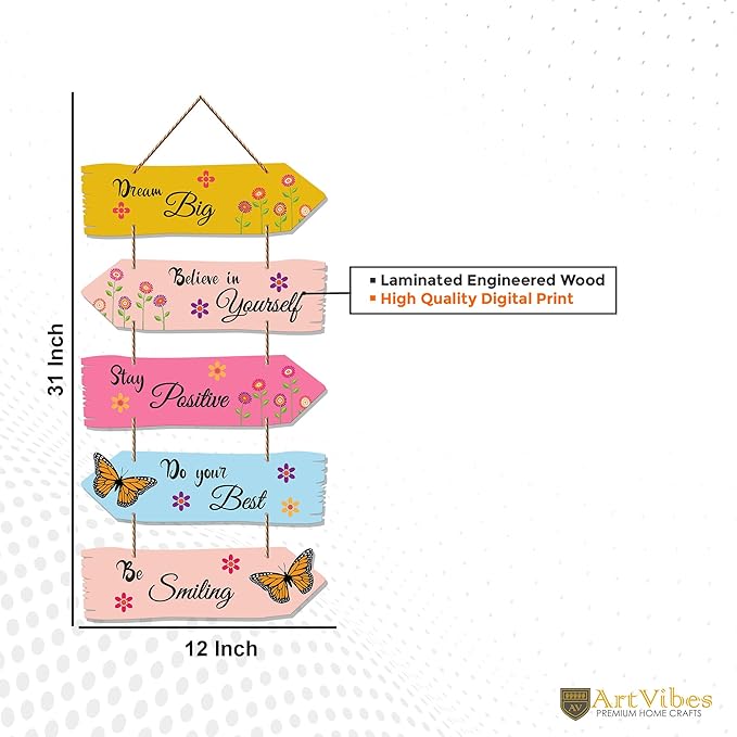 Artvibes Art Vibes Motivational Quote Decorative Wall Art Mdf Wooden Wall Hanger for Living Room | Set of 5