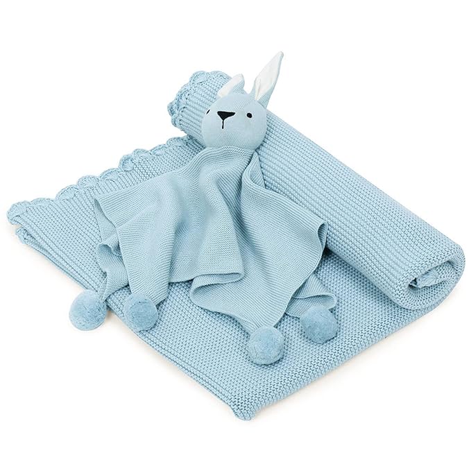 Haus & kinder Cotton Knitted Blanket for New Born Baby Colour Blue