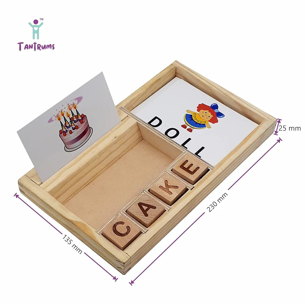 Tantrums Wooden Spelling Learning Game Set, Educational Letter Blocks with Flash Cards, Word Building Toy,for kids 3 Years And Up