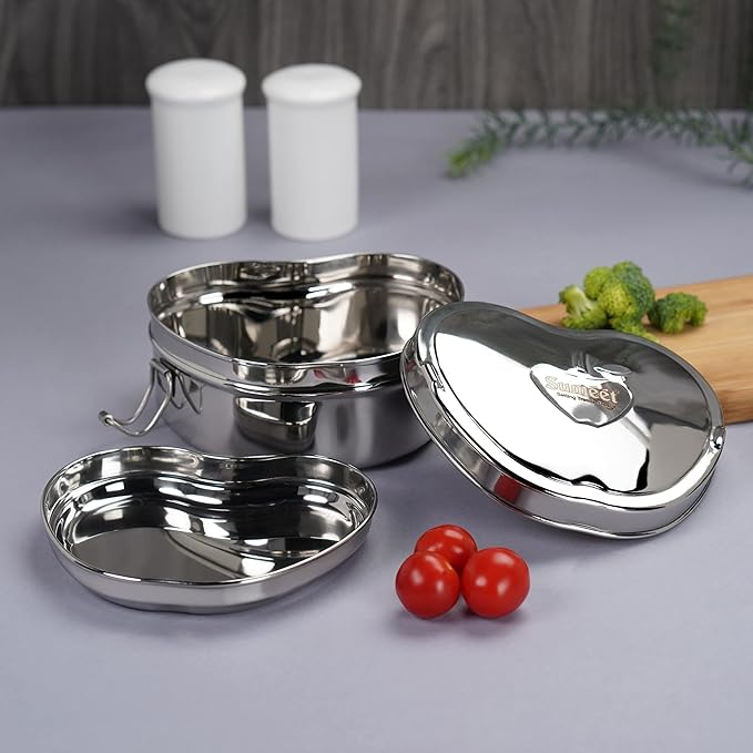 Sumeet Stainless Steel Apple Lunch Box/Tiffin - 650 ml Silver