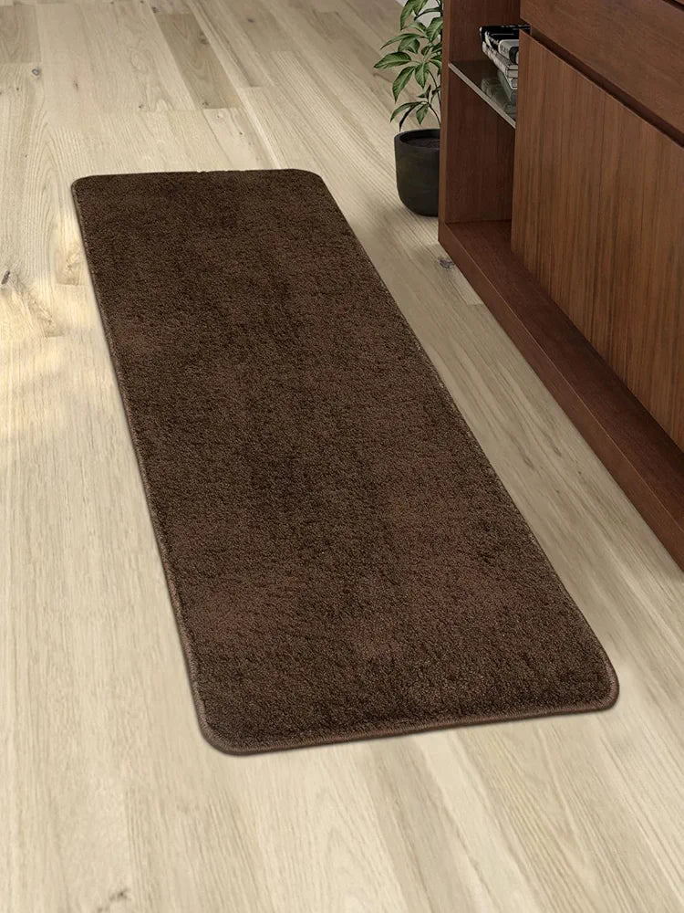 Saral Home Solid Neo Shaggy Yarn Durable & Washable Multipurpose Runner Colour Brown
