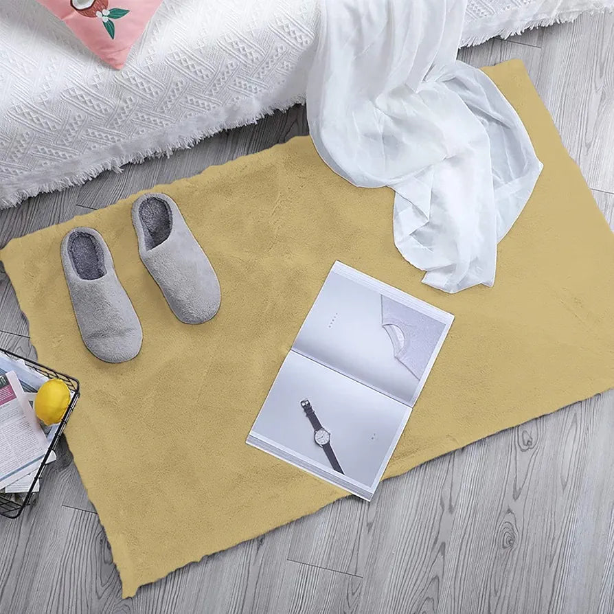 Luxe Home International Ruffle Bath Mat Rabbit Fur 1000 GSM Bathroom Door Rectangular Foot Mats 45X75 CmColour Gold