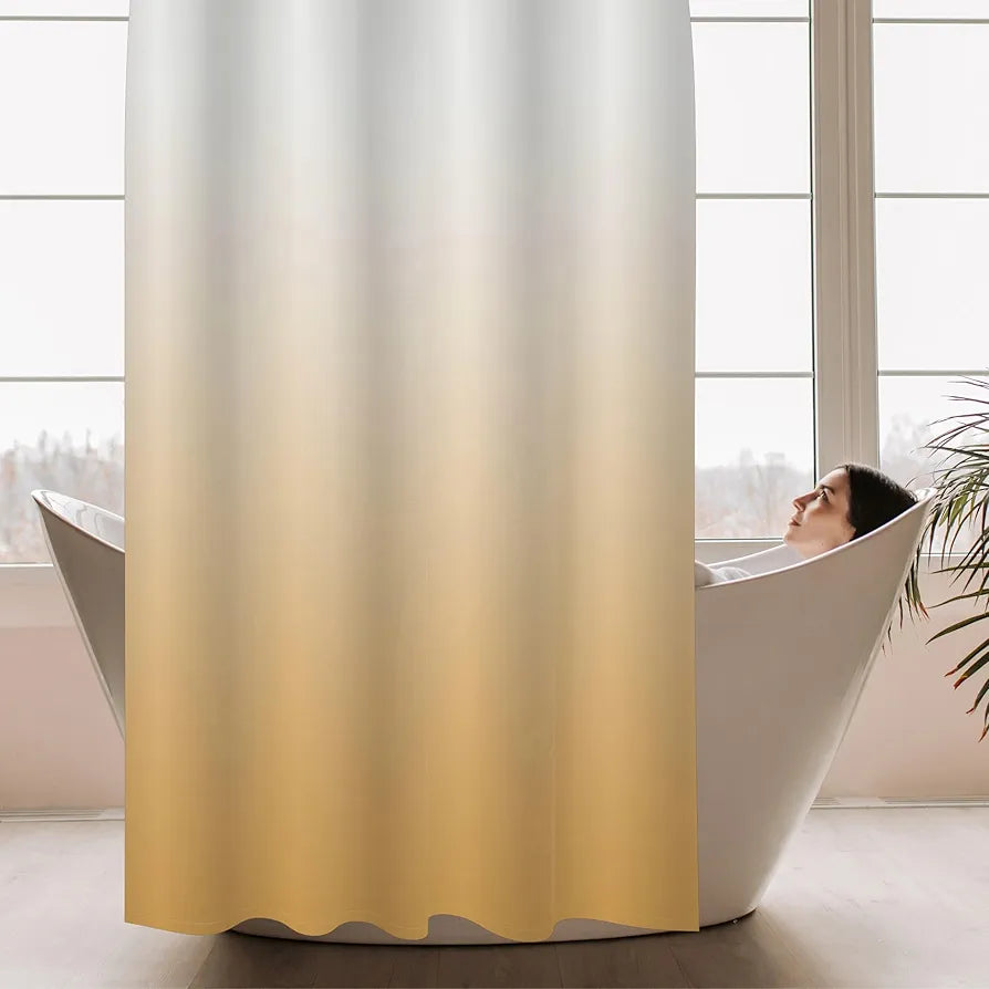 Homethreads Checkered Embrace Luxury with Our 6-Feet Long Premium Polyester Shower Curtain with 12 Hooks for a Lavish Bathroom Ambiance Blackout Perfectly Sized Gold Colour