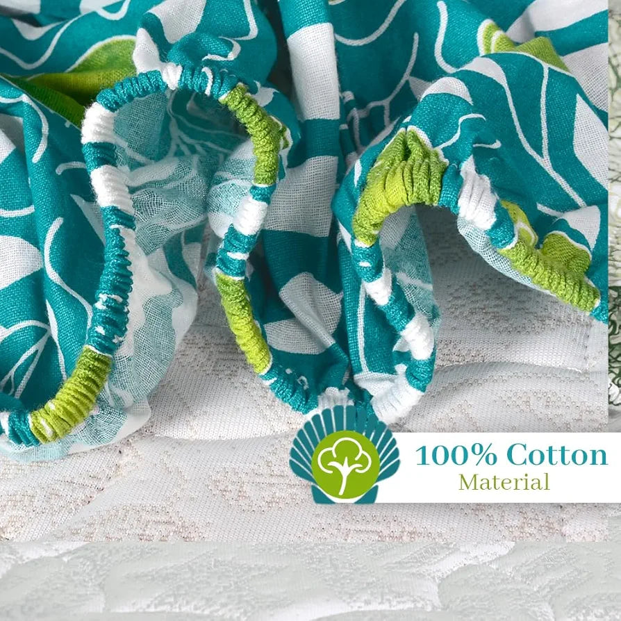 Divine Casa 144 TC Floral Blue 100% Elastic Fitted Printed King Size Double Bed Bedsheet with 2 Pillow Cover for Bedroom Colour Tile Blue