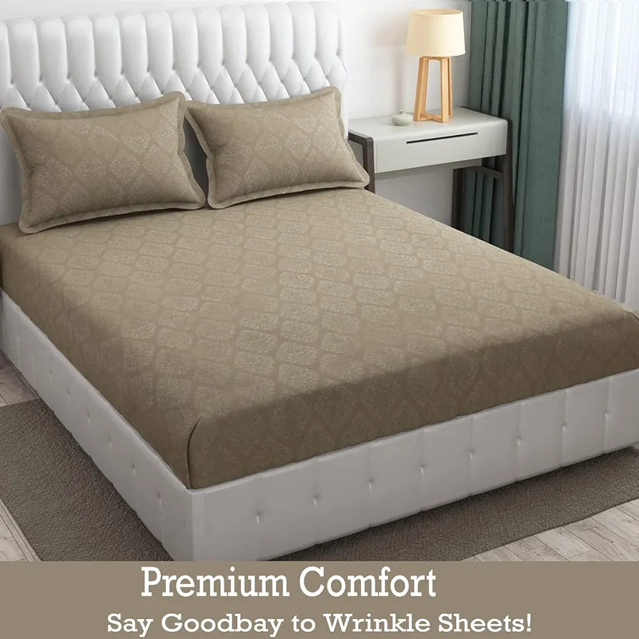 Fresh From Loom Double Bedsheet King Size Microfiber Rotary Printed With 2 Pillow Covers 144 TC Dark Beige Damas