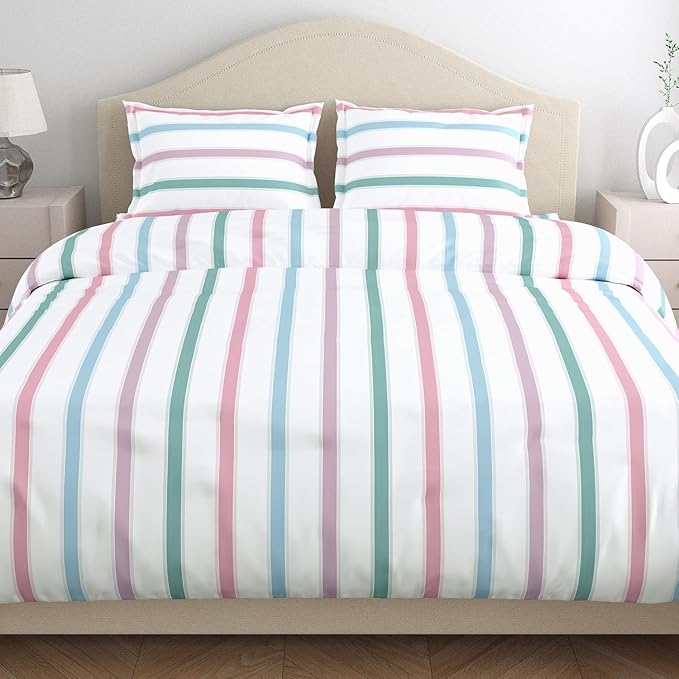 Haus & Kinder Cotton Bed Sheet for King Size Bed (108 x 108 Inches) with 2 Pillow Covers | 186 TC Bedsheet Blue Spectrum