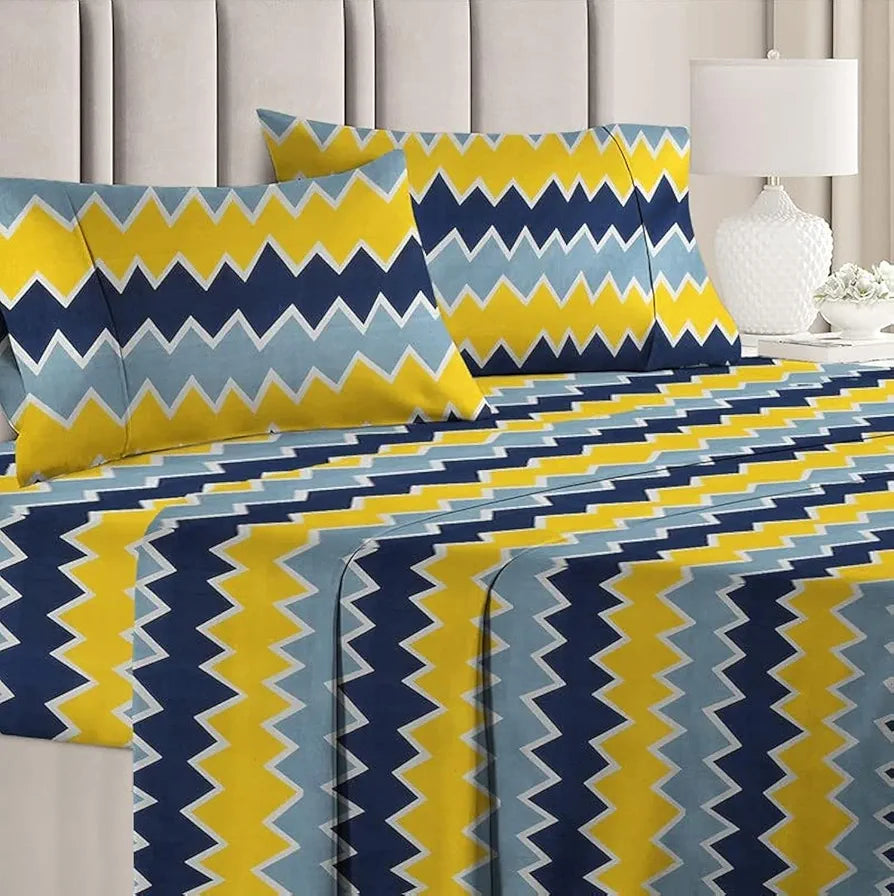 BSB Home Premium Double Bedsheet with 2 Pillow Covers 160 TC 3 Pcs Set Yellow and Blue