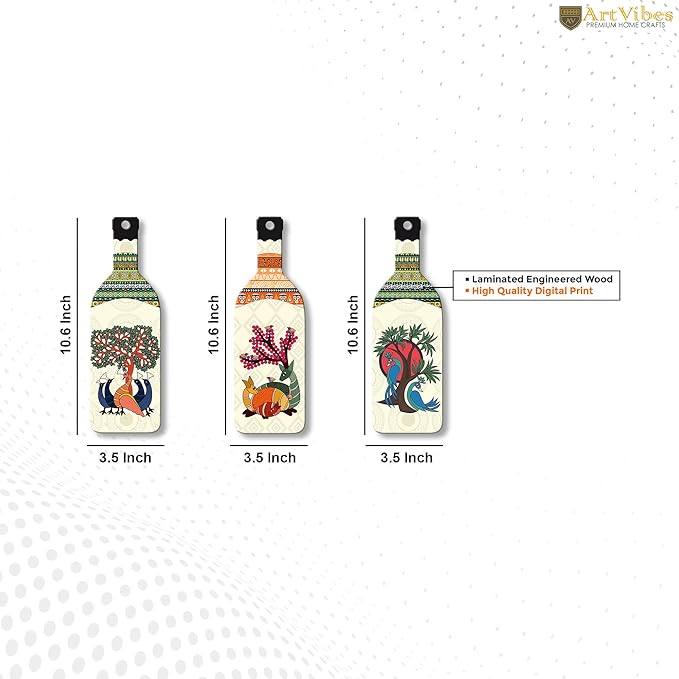 Artvibes Madhubani Art Wooden Wall Hanging for Home Decor | Set of 3