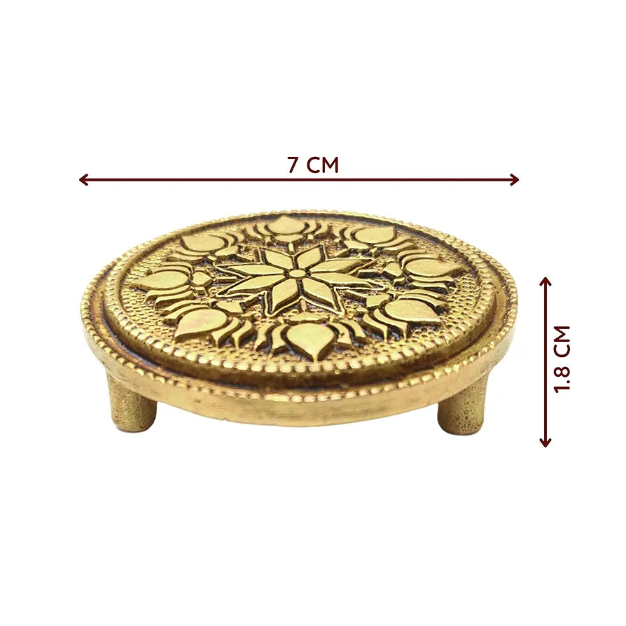 anciently Round Chowki | Pooja Chowki Round | Round Brass Chowki, Brass, Gold Colour, 1 Piece , Religious
