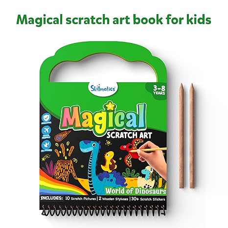 Skillmatics Magical Scratch Art Book for Kids Dinosaurs Craft Kits Activity & Stickers Gifts