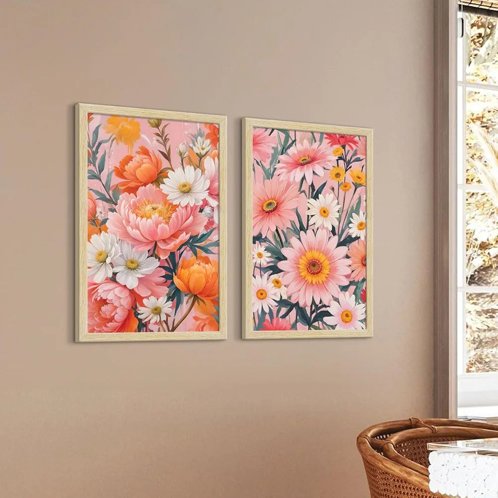 ArtX Paper Floral Art Paintings with Frame Flowers - 01 Set of 2