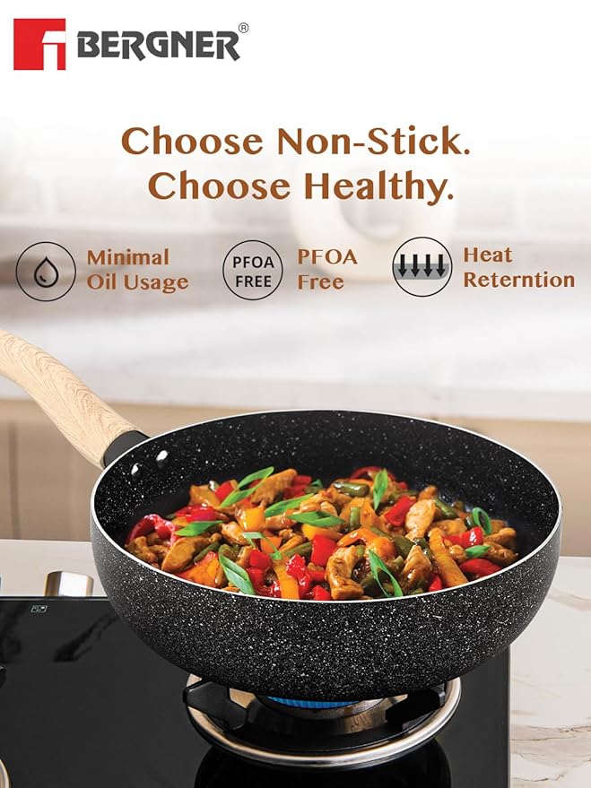 Bergner Earth Black Non-stick 24cm Wok | 3 Litres Wok