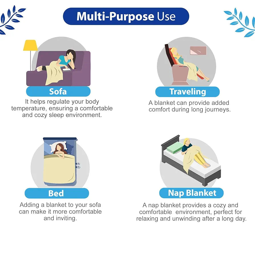 Divine Casa 120 GSM Cloudy Super Soft Brushed Cotton 2 Layer Breathable Single Dohar AC Blanket TC - 120 Colour Navy Blue and Blue