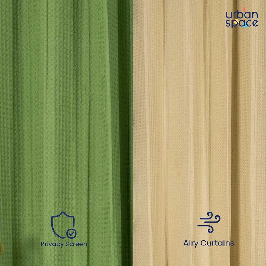 Urban Space Cotton Waffle Weave Curtains for Window Set of 3 Curtains 5 feet Long Room Darkening Tieback & Eyelets Included with Curtains Sage Green & Beige