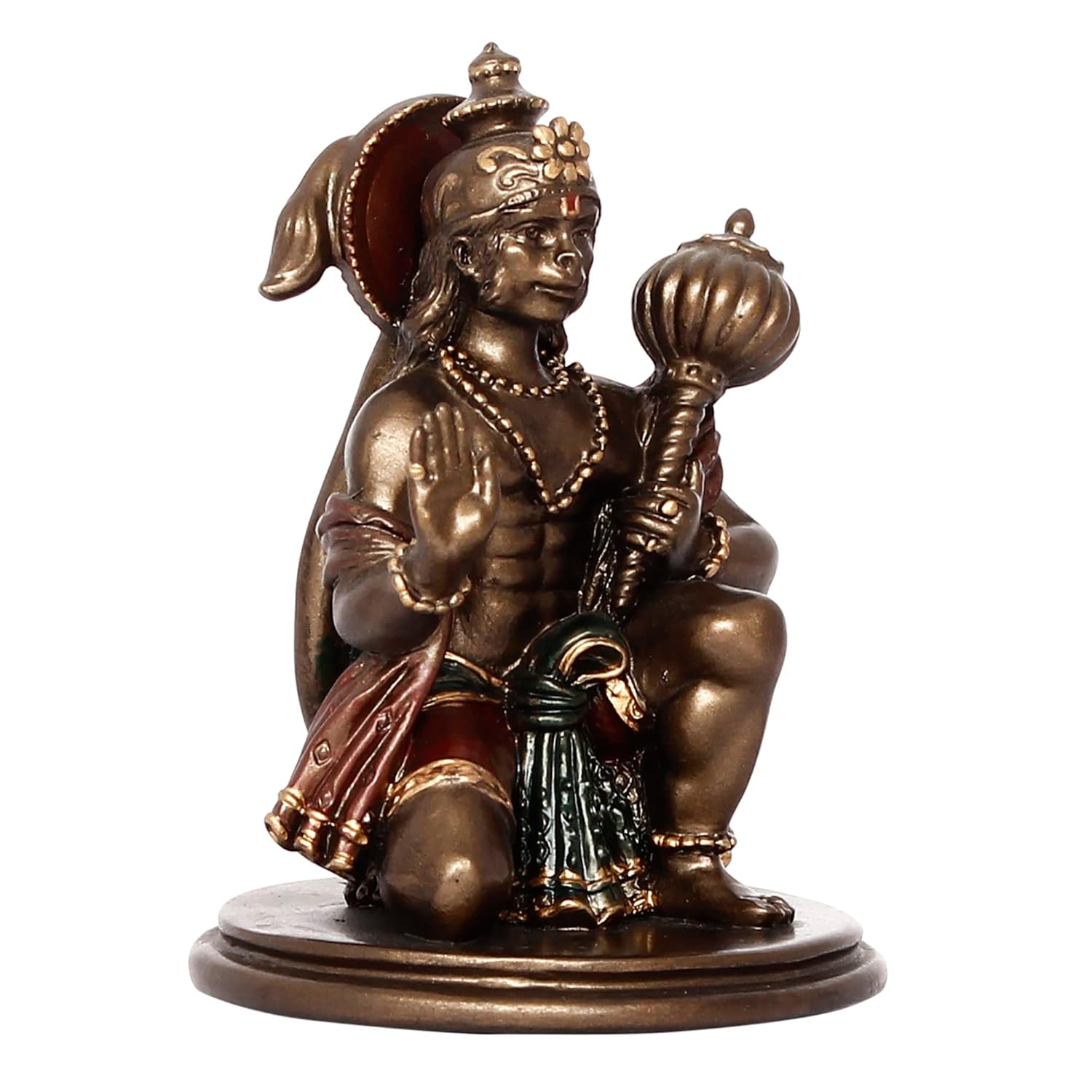 Ecraftindia Brown and Copper Resin Blessing Lord Hanuman Idol With Mace | Auspicious Religious God Idol