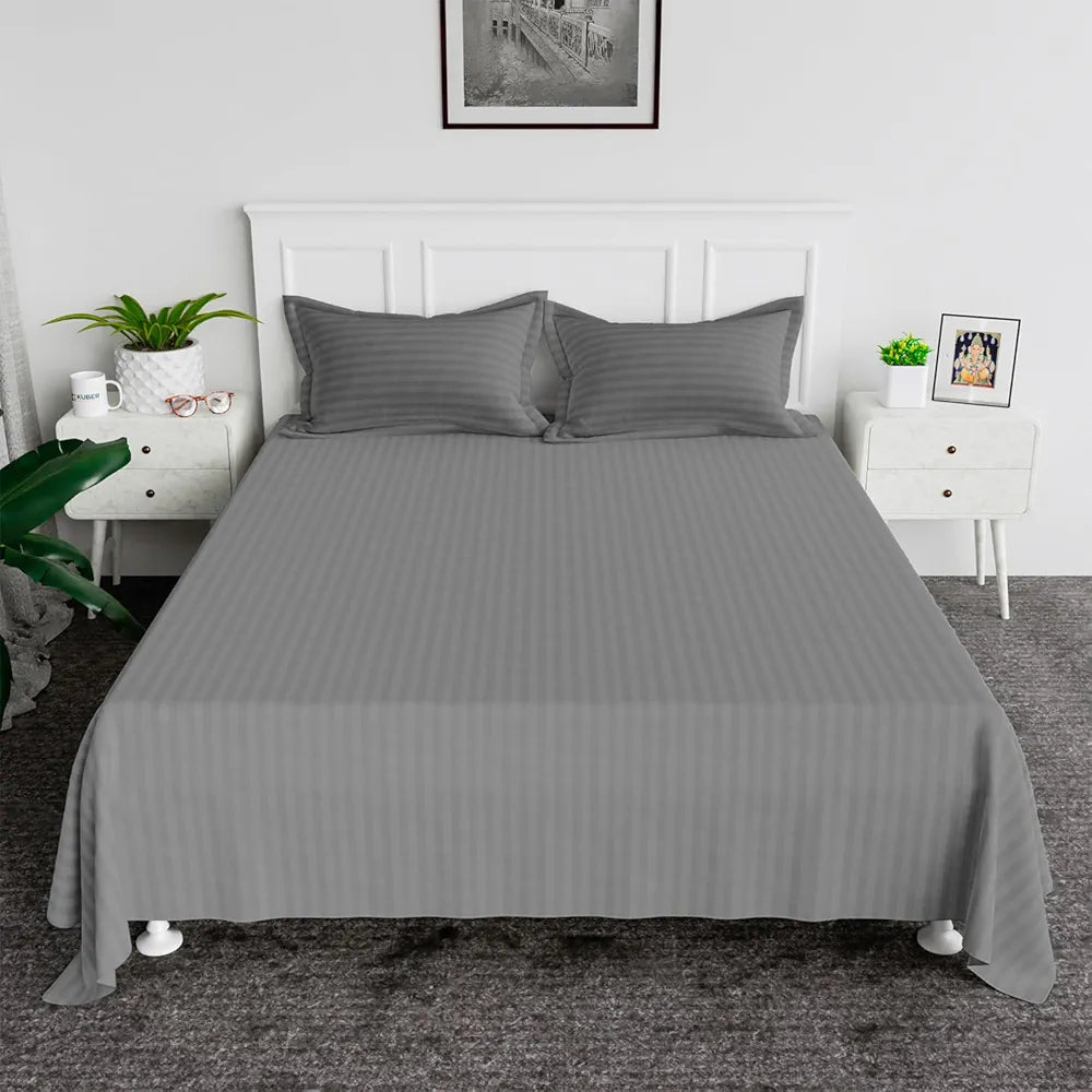 Kuber Industries Double Bedsheet with 2 Pillow Covers 144 TC Glace Cotton Bedsheet Gray