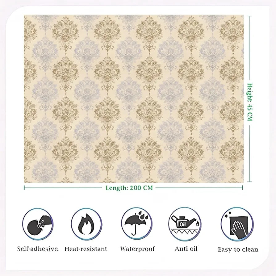 Jaamso Royals Silver & Gold Damask Peel and Stick Self Adhesive Wallpaper Wall Sticker