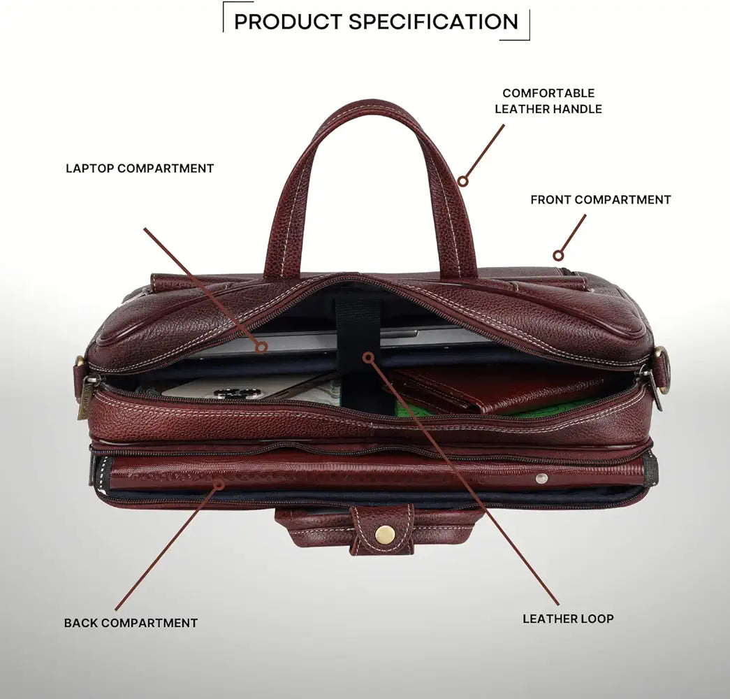 WildHorn Leather Laptop Bag for Men I Fits Upto 15.6 Inch Laptop/MacBook I Padded Laptop Compartment I Carry Handles with Adjustable Strap I DIMENSION : L-16 inch W-4 inch H-12 inch