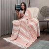 Urban Space Handmade Pure Cotton Sofa Throw Blanket Soft Decorative Colour Boho Red&White