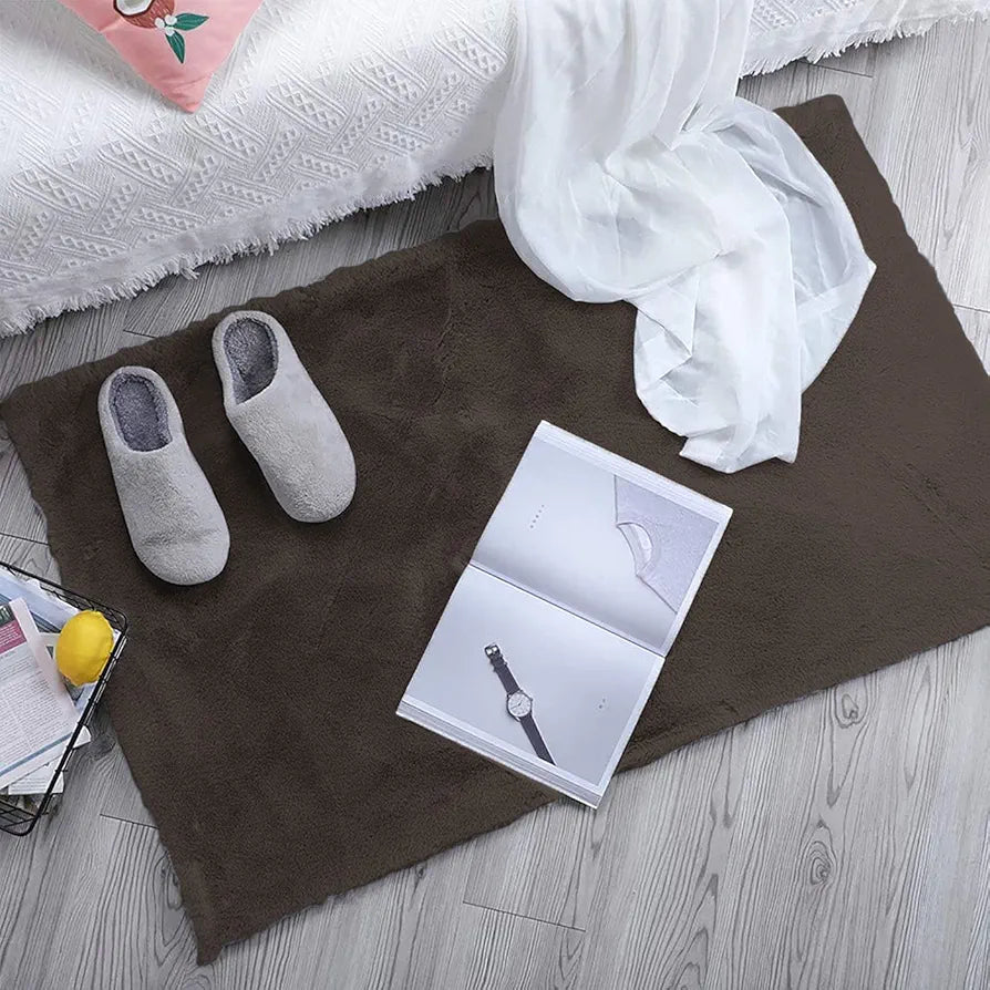 Luxe Home Ruffle Bath Mat Rabbit Fur 1000 GSM Bathroom Door Foot Mats 45 X 75 Cm Colour Cocoa