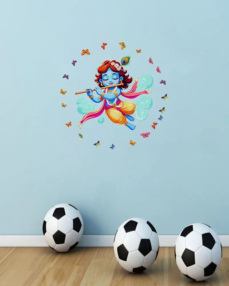 Rng Graphics Pvc Vinyl Little Krishna Wall Sticker With Butterflies Multicolor 55 Cm X 55cm DW-139L