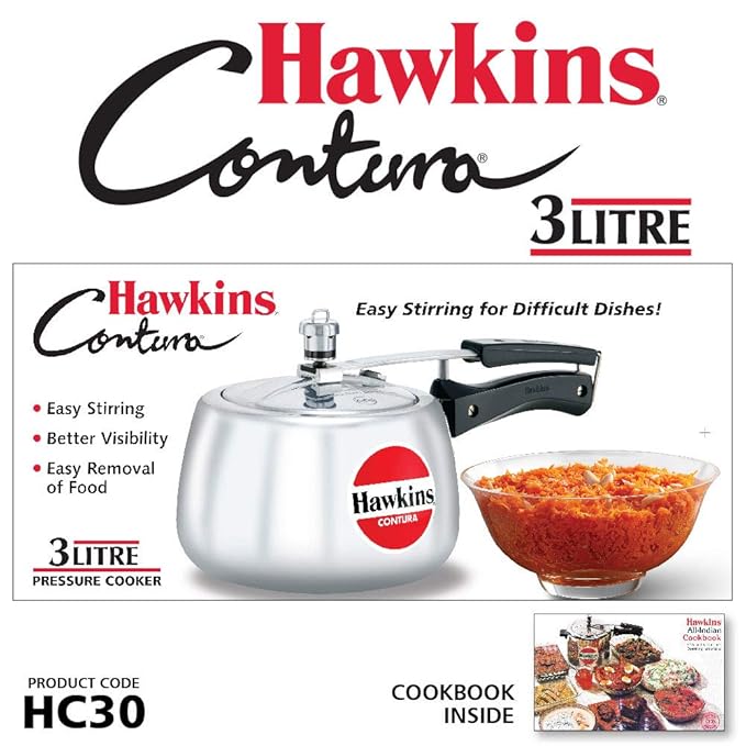 Hawkins 3 Litre Contura Pressure Cooker Handi Inner Lid Cooker Silver