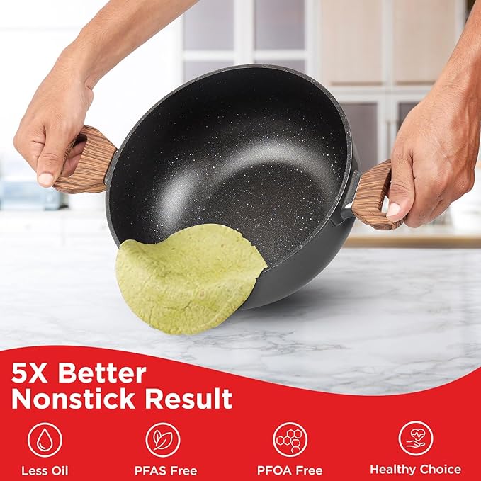 Vinod Zest Plus Die Cast Aluminium Kadhai with Glass Lid - 4 litre | Kadai for Cooking | 5mm Thick | 5 layer Coating