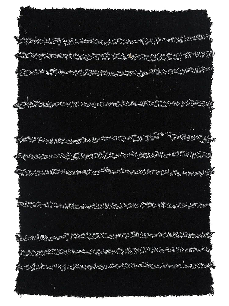 Sashaa World Striped Microfiber Anti Slip Backing Bathmat Colour Black