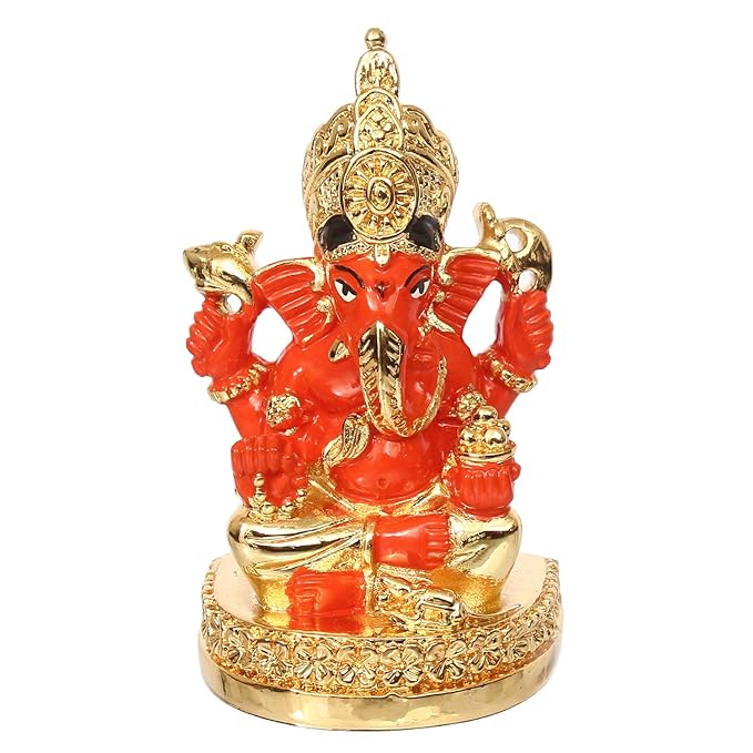 Ecraftindia Gold Plated Orange Siddhivinayaka Ganesha Decorative Showpiece