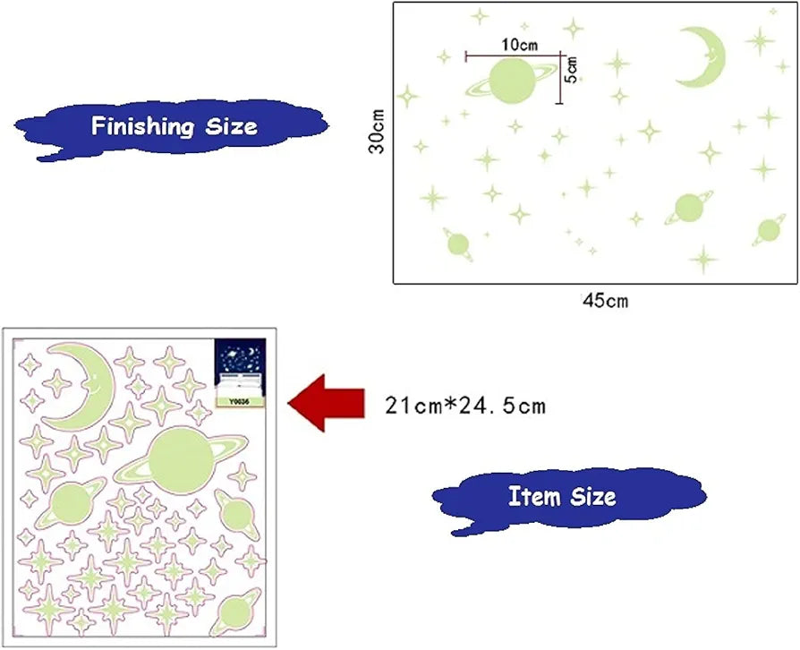 Jaamso Royals Galaxy of Stars 'glow in the Dark' Radium Stickers Radium and Moons for Bedroom