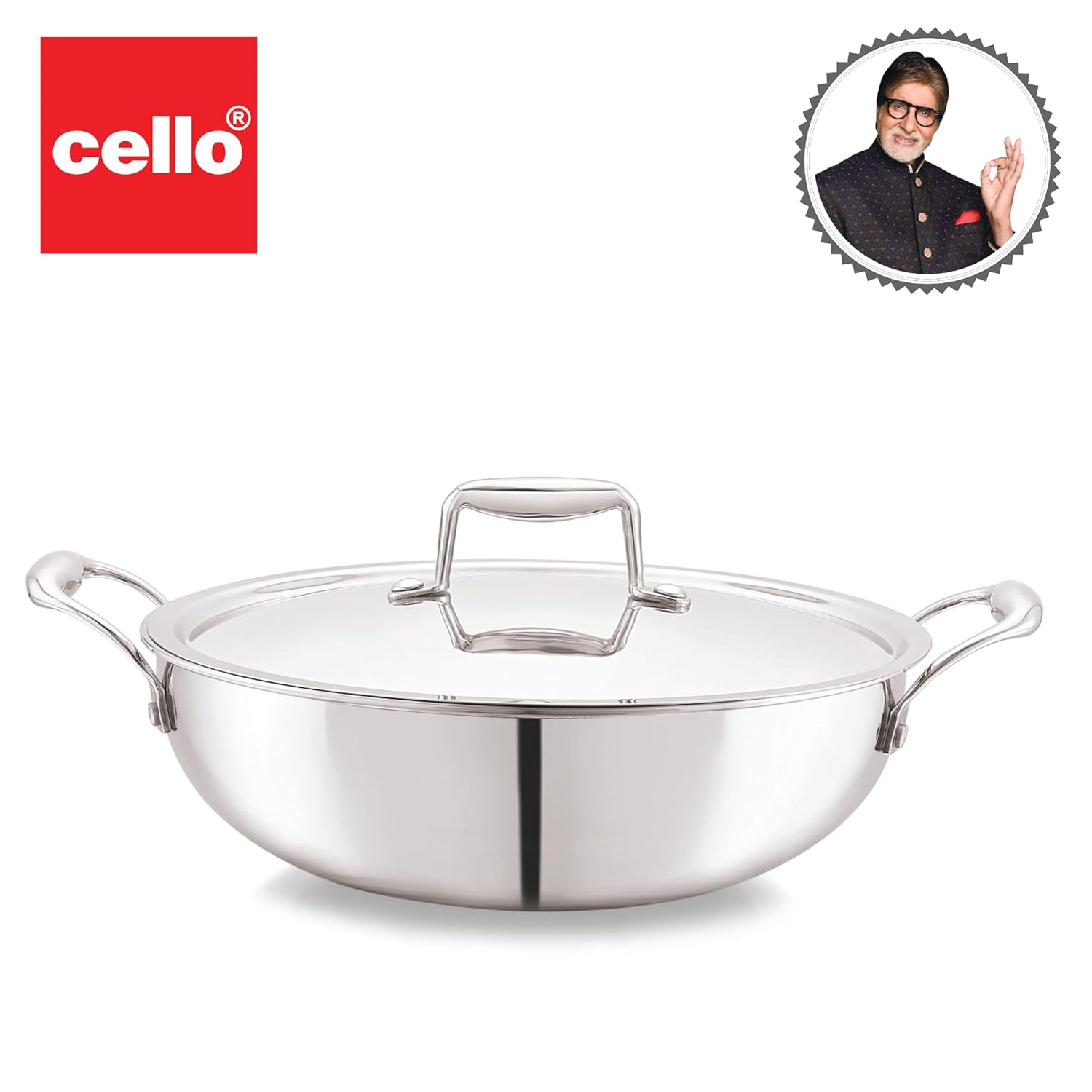 Cello Tri-ply 20 Cm Stainless Steel Cookware Kadhai With Lid