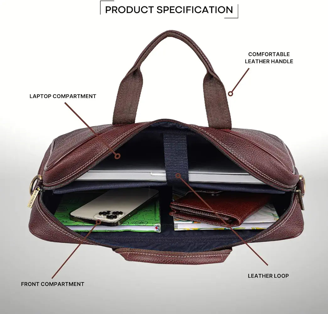 WildHorn Leather Laptop Messenger Bag for Laptop/MacBook up to 15 inch| Padded Laptop Compartment |Office Bag I 365 Days Warranty