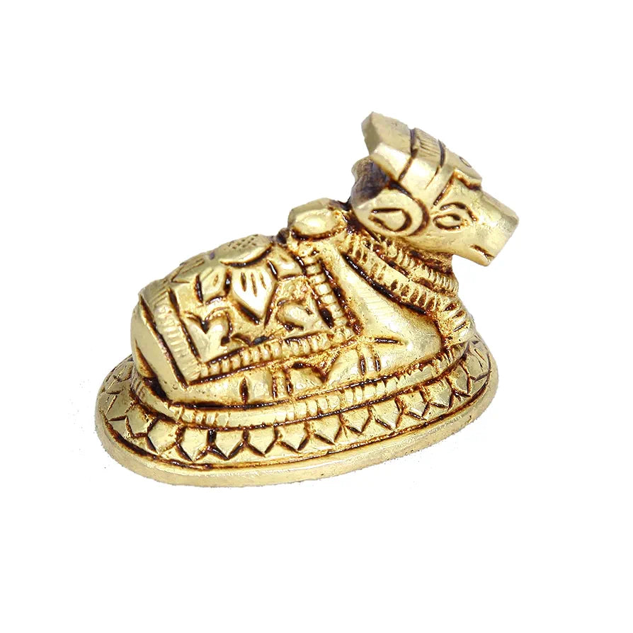 anciently Chotta Nandi Idol Brass | Chotta Nandi Statue for Puja Brass, Gold Colour - 