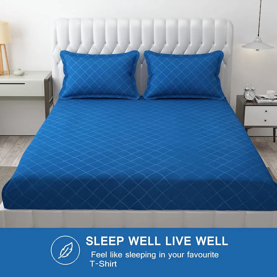 Fresh From Loom Double Bedsheet King Size-Microfiber Rotary Printed Hypoallergenic Wrinkle Free With 2 Pillow Covers 144 TC BlueBerry Barfi