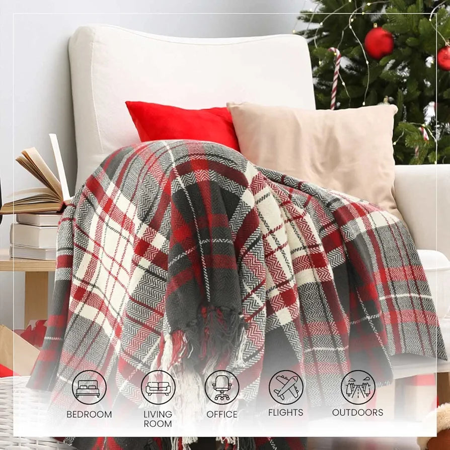 Sashaa World Check Throw Blanket Colour Red And Black